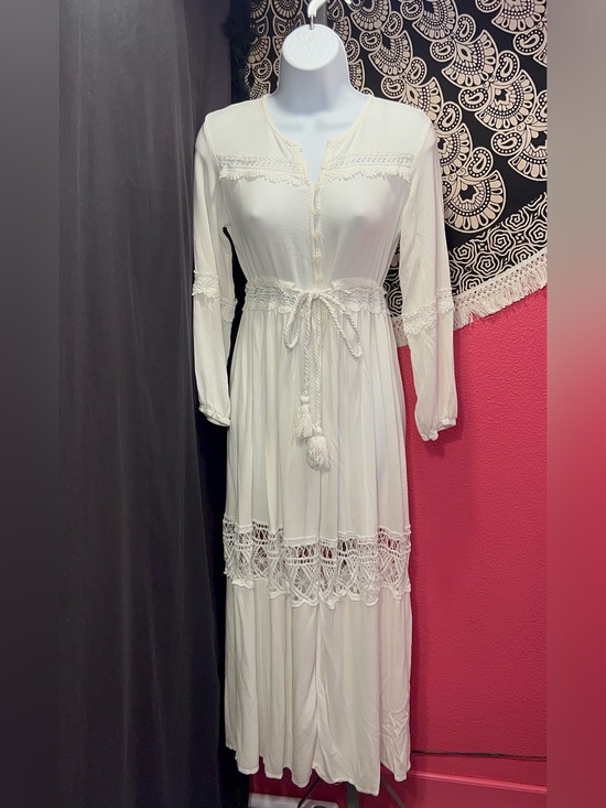 Elenza Dresses & Skirts - White Lace-Trim Maxi Dress with Tie Waist